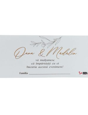 Plic de dar nuntă personalizat cu nume, cu model floral abstract, alb - MIBC501002