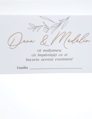 Plic de dar nuntă personalizat cu nume, cu model floral abstract, alb – MIBC501002