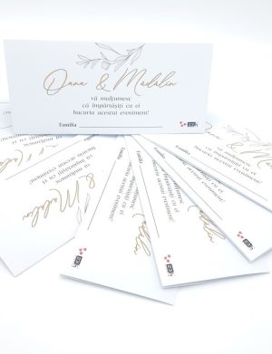 Plic de dar nuntă personalizat cu nume, cu model floral abstract, alb – MIBC501002
