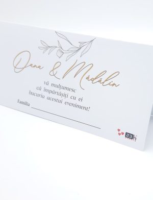 Plic de dar nuntă personalizat cu nume, cu model floral abstract, alb – MIBC501002