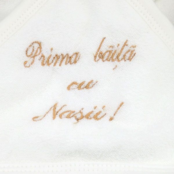 Prosop de baie cu capișon bebeluș, brodat cu mesaj auriu ILIF505066 (1)