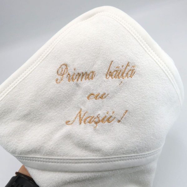 Prosop de baie cu capișon bebeluș, brodat cu mesaj auriu ILIF505066 (7)