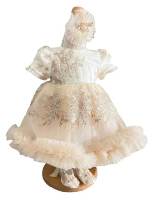 Rochiță botez fetiță, alb ivory cu tulle ILIF505021 (1)