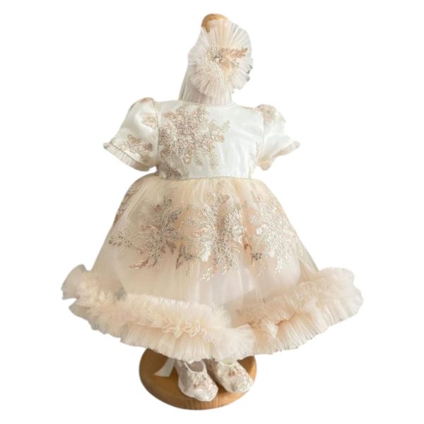 Rochiță botez fetiță, alb ivory cu tulle ILIF505021 (1)