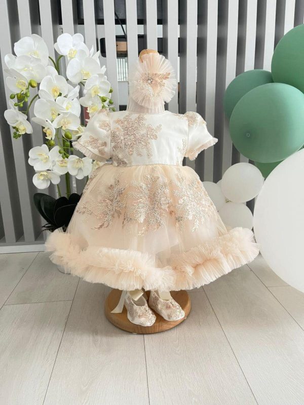 Rochiță botez fetiță, alb ivory cu tulle ILIF505021 (1)