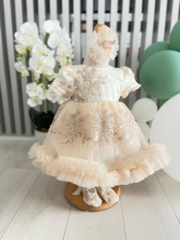 Rochiță botez fetiță, alb ivory cu tulle ILIF505021 (2)