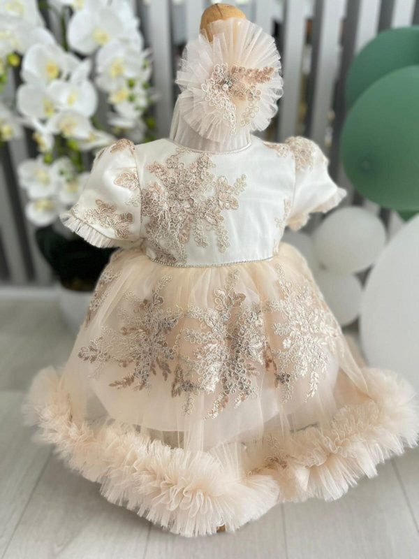 Rochiță botez fetiță, alb ivory cu tulle ILIF505021 (3)