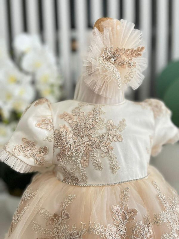Rochiță botez fetiță, alb ivory cu tulle ILIF505021 (4)
