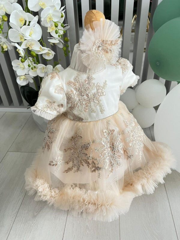 Rochiță botez fetiță, alb ivory cu tulle ILIF505021 (5)