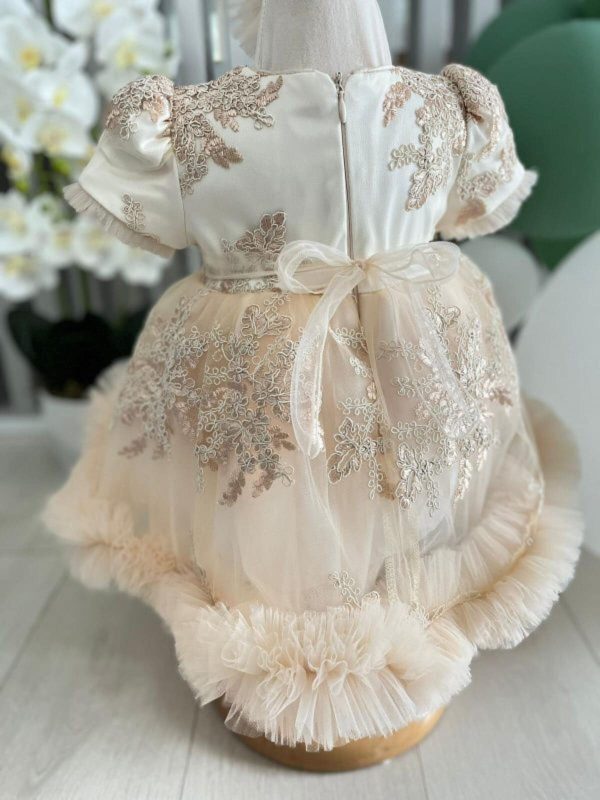 Rochiță botez fetiță, alb ivory cu tulle ILIF505021 (6)