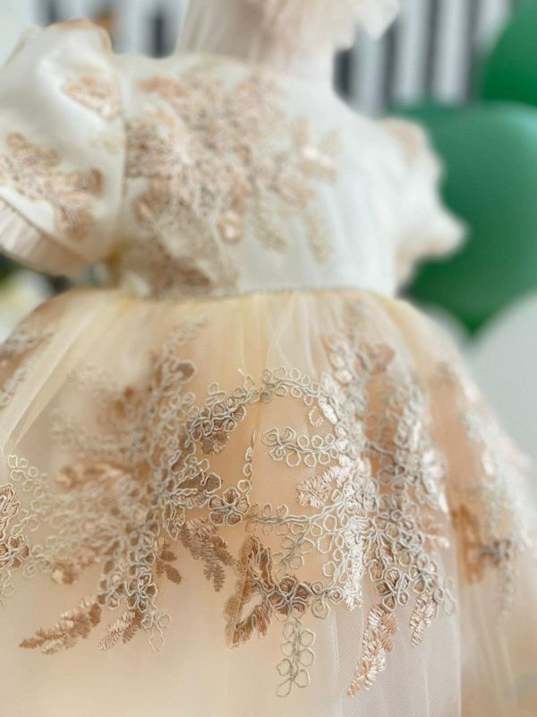 Rochiță botez fetiță, alb ivory cu tulle ILIF505021 (7)