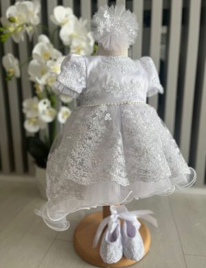 Rochiță botez fetiță, albă cu danteluță albă – ILIF505026