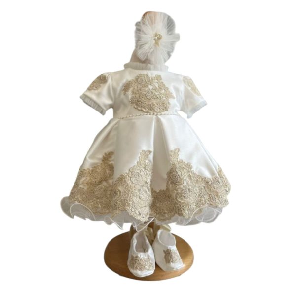 Rochiță botez fetiță, albă cu danteluță ivory ILIF505023 (1)