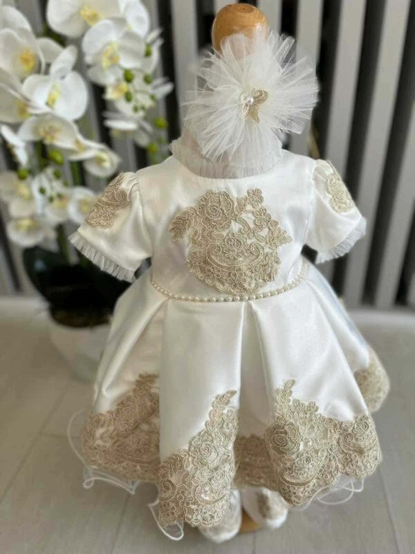 Rochiță botez fetiță, albă cu danteluță ivory ILIF505023 (3)