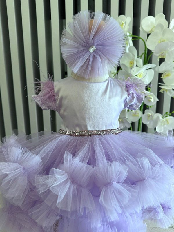 Rochiță botez fetiță, amplă cu tulle lila ILIF505028 (1)