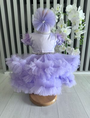 Rochiță botez fetiță, amplă cu tulle lila – ILIF505028