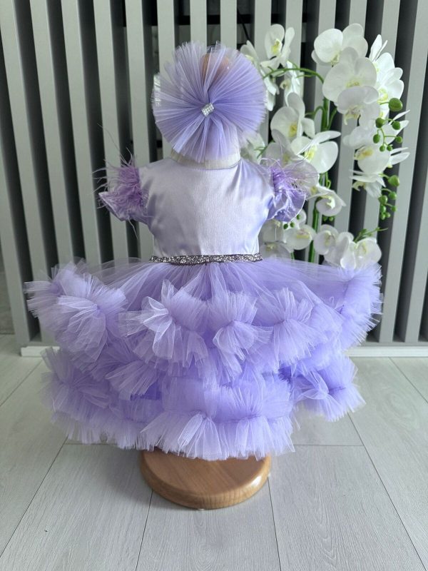 Rochiță botez fetiță, amplă cu tulle lila ILIF505028 (3)