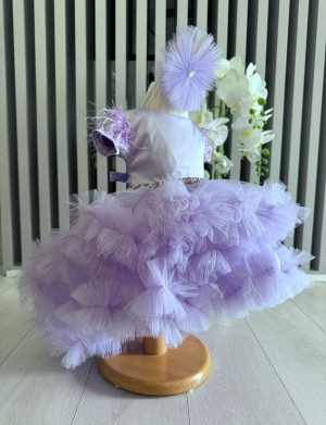 Rochiță botez fetiță, amplă cu tulle lila – ILIF505028