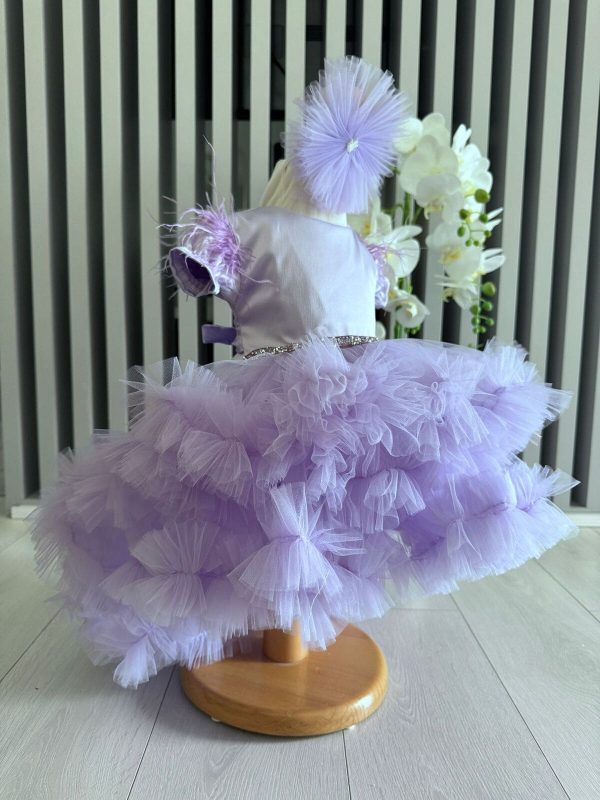 Rochiță botez fetiță, amplă cu tulle lila ILIF505028 (5)
