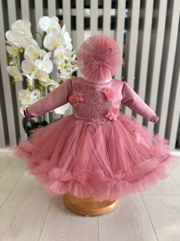 Rochiță botez fetiță culoare roz închis ILIF505057 (2)