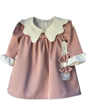Rochiță botez fetiță, culoare roz pudră cu guleraș – ILIF505037