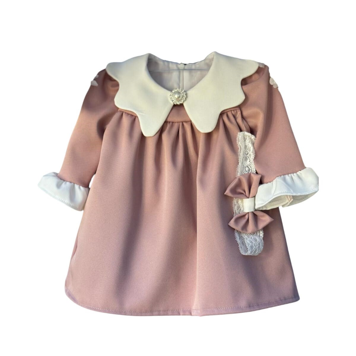 Rochiță botez fetiță, culoare roz pudră cu guleraș ILIF505037 (1)