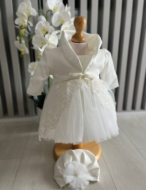 Rochiță și bolero botez fetiță – alb – ILIF505046