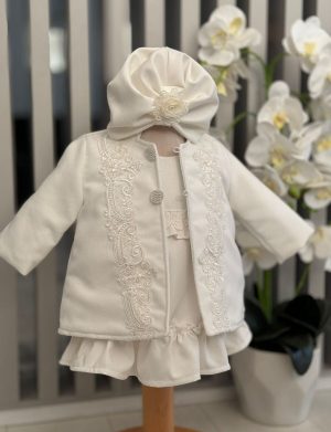 Rochiță și palton botez fetiță, culoare alb – ILIF505044