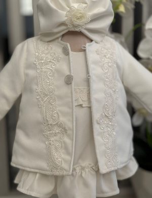 Rochiță și palton botez fetiță, culoare alb – ILIF505044
