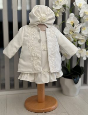 Rochiță și palton botez fetiță, culoare alb – ILIF505044
