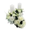 Set 2 lumânări cununie decorate + buchet, flori de mătase verde & alb ILIF505034 (4)