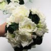 Set 2 lumânări cununie decorate + buchet, flori de mătase verde & alb ILIF505034 (6)