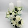 Set 2 lumânări cununie decorate + buchet, flori de mătase verde & alb ILIF505034 (7)