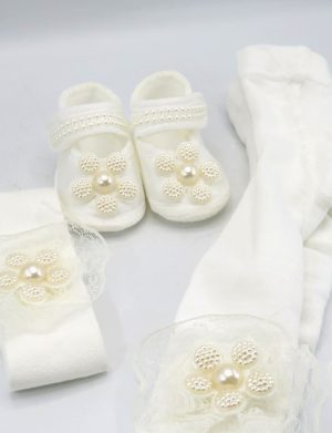 Set botez fetiță – pantofiori, ciorapi și bentiță – ILIF505065
