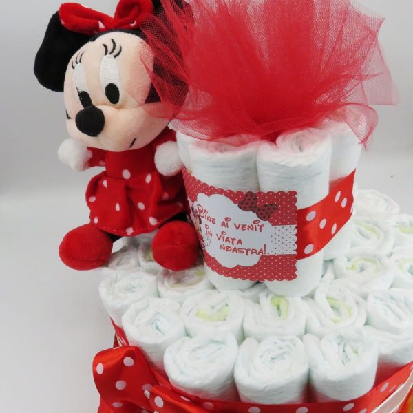 Tort scutece cu 1 etaj, mascotă Minnie Roșu SDSPH006 (1)
