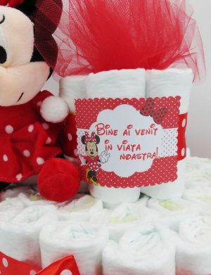 Tort scutece cu 1 etaj, mascotă Minnie Roșu – SDSPH006
