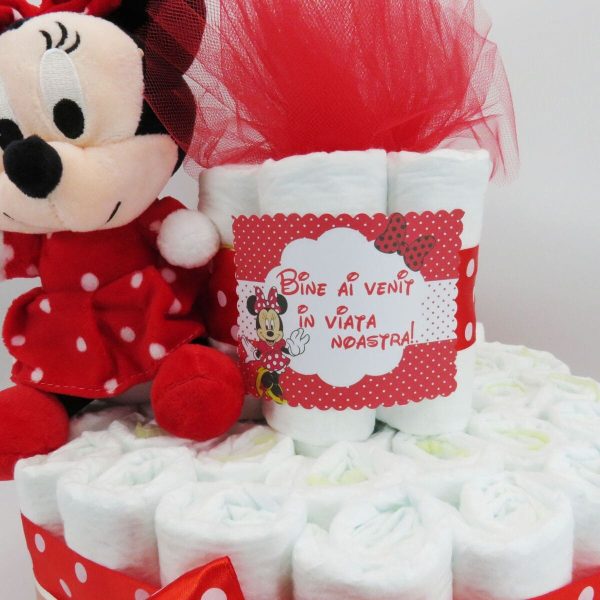 Tort scutece cu 1 etaj, mascotă Minnie Roșu SDSPH006 (10)