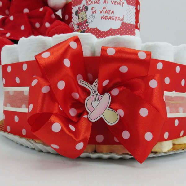 Tort scutece cu 1 etaj, mascotă Minnie Roșu SDSPH006 (11)