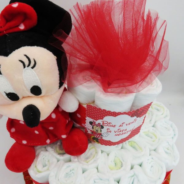 Tort scutece cu 1 etaj, mascotă Minnie Roșu SDSPH006 (12)