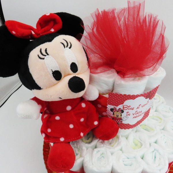 Tort scutece cu 1 etaj, mascotă Minnie Roșu SDSPH006 (13)