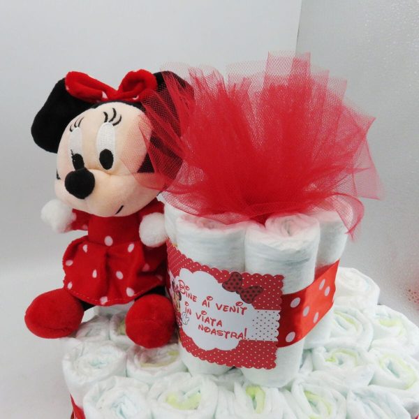 Tort scutece cu 1 etaj, mascotă Minnie Roșu SDSPH006 (14)