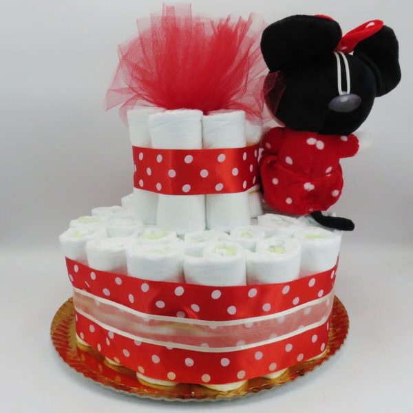 Tort scutece cu 1 etaj, mascotă Minnie Roșu SDSPH006 (15)