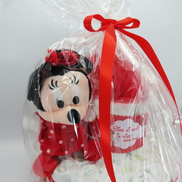 Tort scutece cu 1 etaj, mascotă Minnie Roșu SDSPH006 (4)