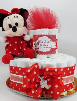 Tort scutece cu 1 etaj, mascotă Minnie Roșu – SDSPH006