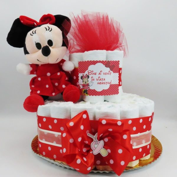 Tort scutece cu 1 etaj, mascotă Minnie Roșu SDSPH006 (5)