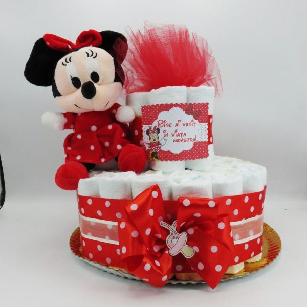 Tort scutece cu 1 etaj, mascotă Minnie Roșu SDSPH006 (6)