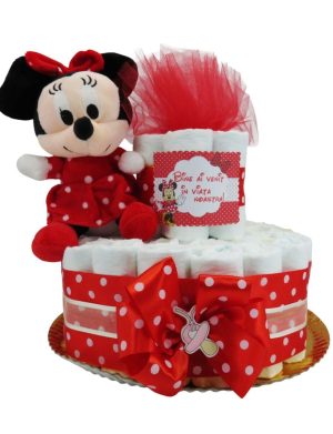 Tort scutece cu 1 etaj, mascotă Minnie Roșu – SDSPH006