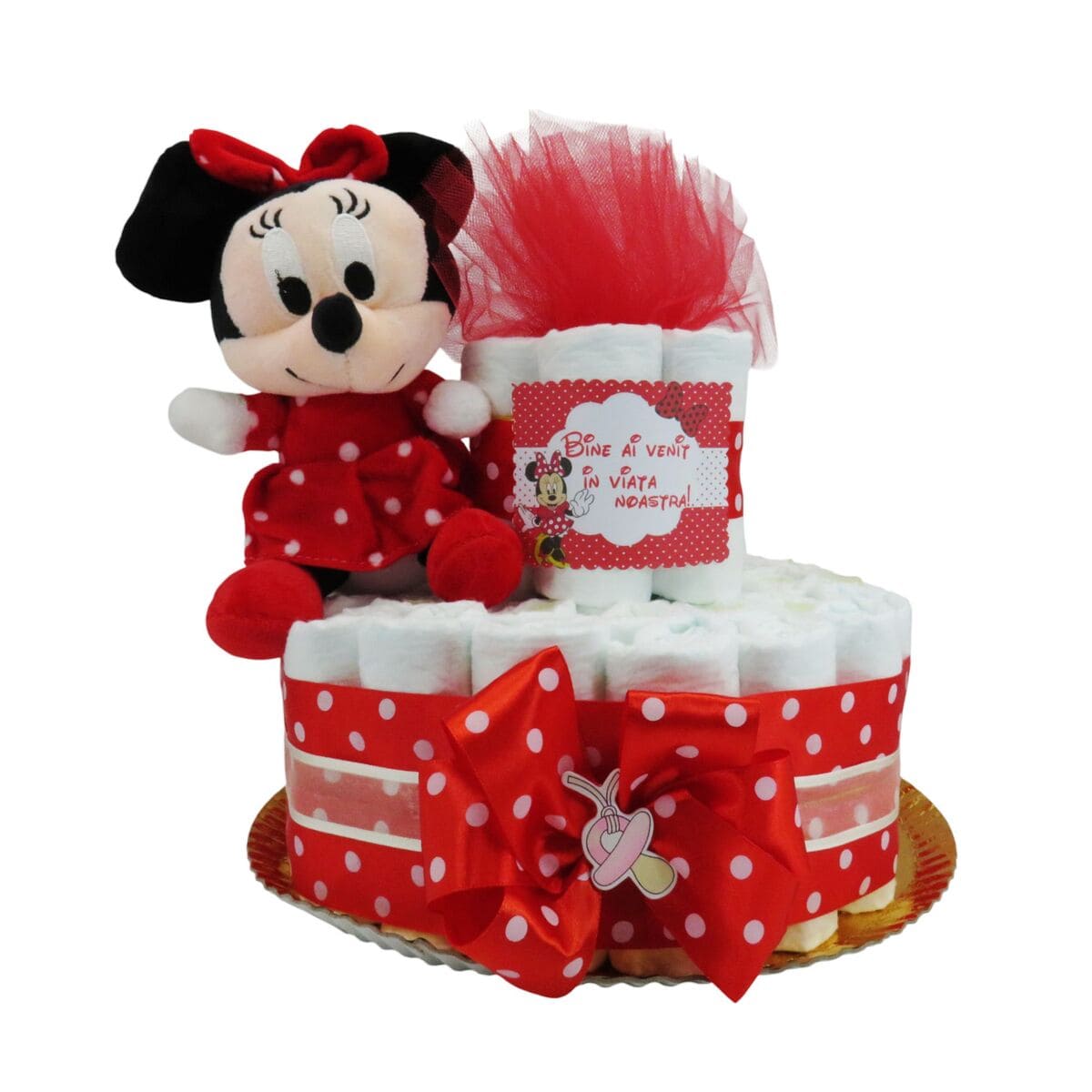 Tort scutece cu 1 etaj, mascotă Minnie Roșu SDSPH006 (7)