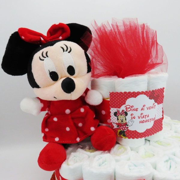 Tort scutece cu 1 etaj, mascotă Minnie Roșu SDSPH006 (8)