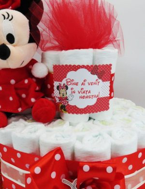 Tort scutece cu 1 etaj, mascotă Minnie Roșu – SDSPH006